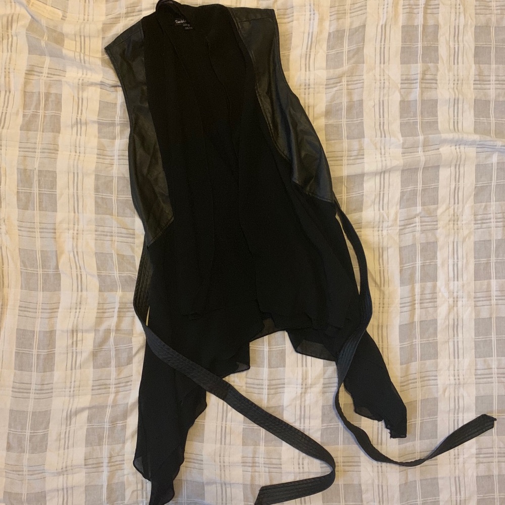 Black leather draped vest